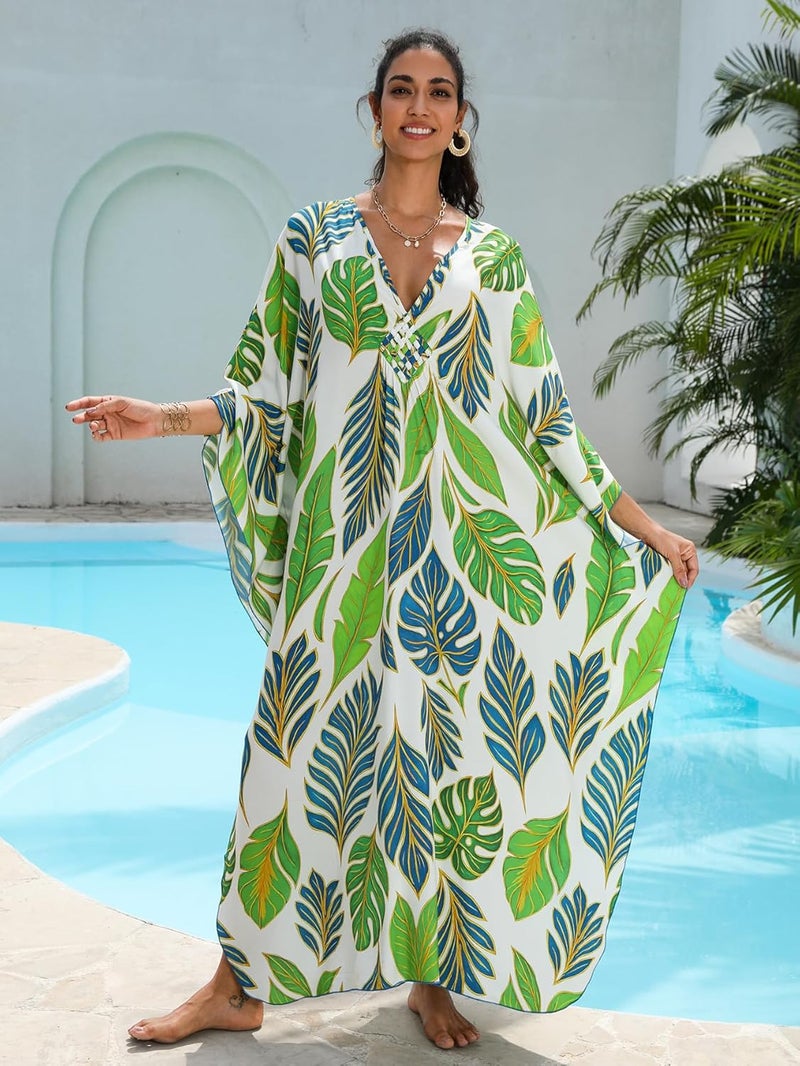 KEYLORTING Women's Plus Size Kaftan Dress – Plus Size Maxi Dress Moo Moos Beach Cover Up,Bathing Suit Cover-Up Loungewear - Image 4